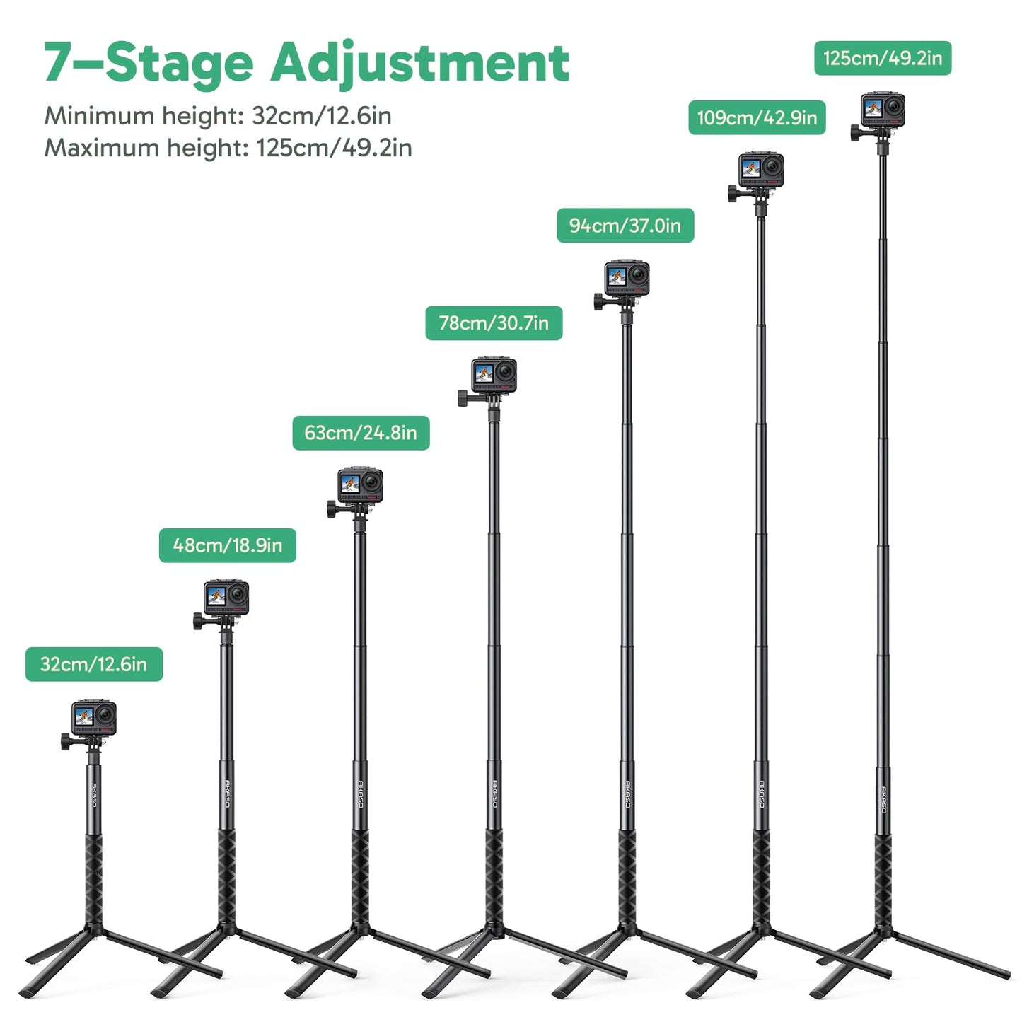 AKASO 47" Extendable Selfie Stick and a Tripod Stand Action Camera Accessories for GoPro Hero 13/12/11/10/9/8/7/Max/DJI Osmo Action/AKASO 360