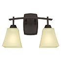 Westinghouse 6307400 Midori Two-Light Indoor Wall Fixture, Finish Linen, Oil Rubbed Bronze - Amber Glass