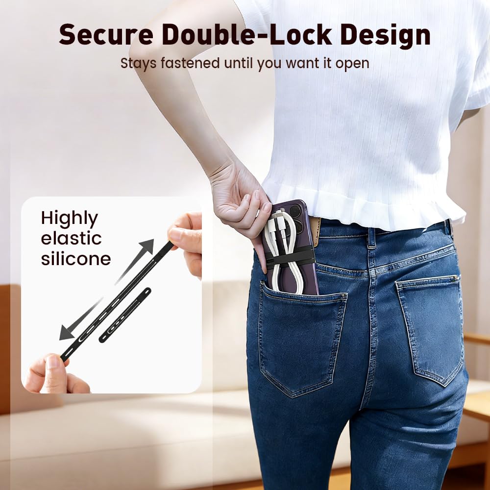 Data Cable Organizer, 2026 Upgrade Reusable Silicone Cable Ties, Elastic Cord Management Straps for Fastening and Bundling Various Cable Cords Wires