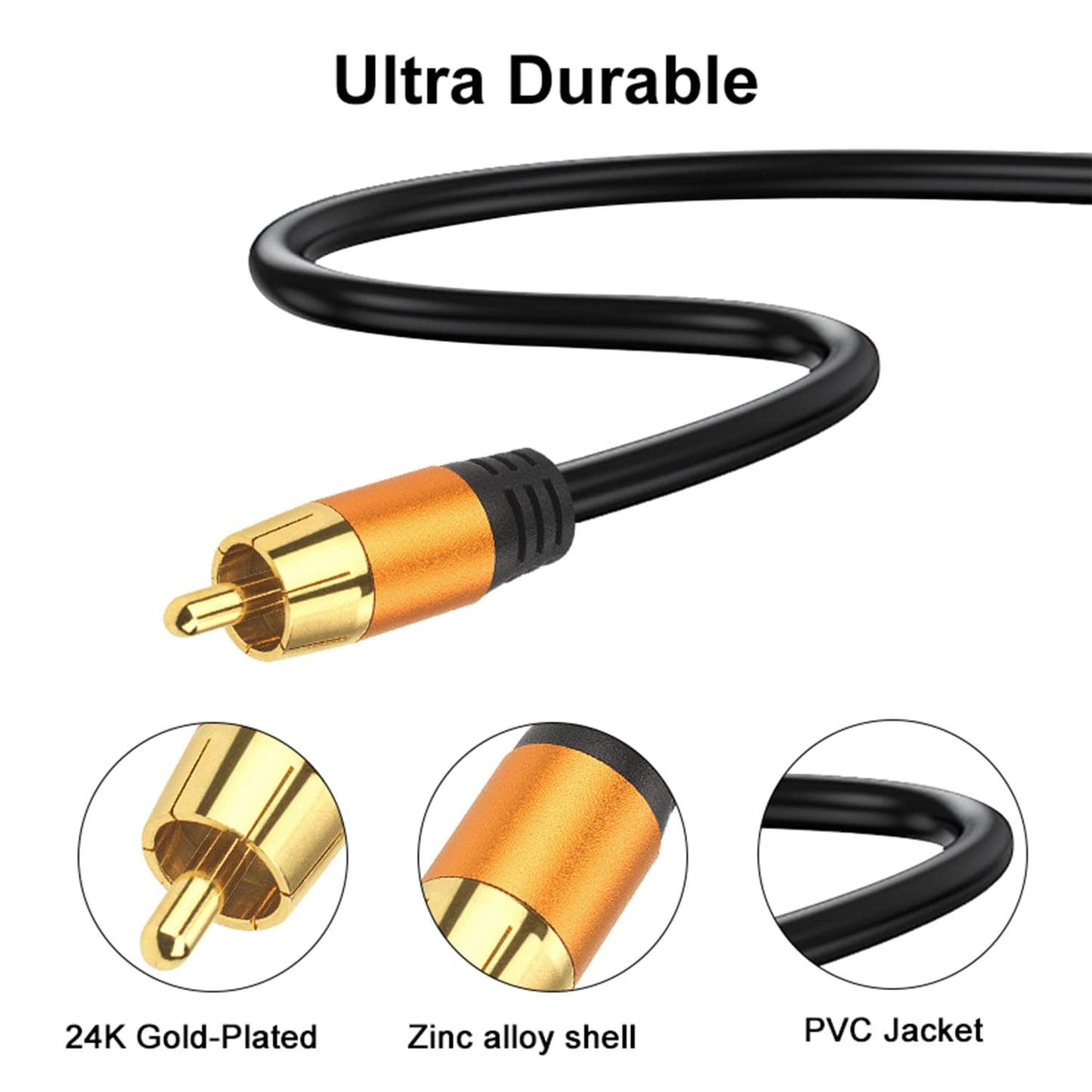 Digital Coaxial Audio Cable 40FT,1RCA Male to 1RCA Male Subwoofer Cable RCA Video Cable for Subwoofer, Home Theater, Video/Audio Subwoofer Rear View