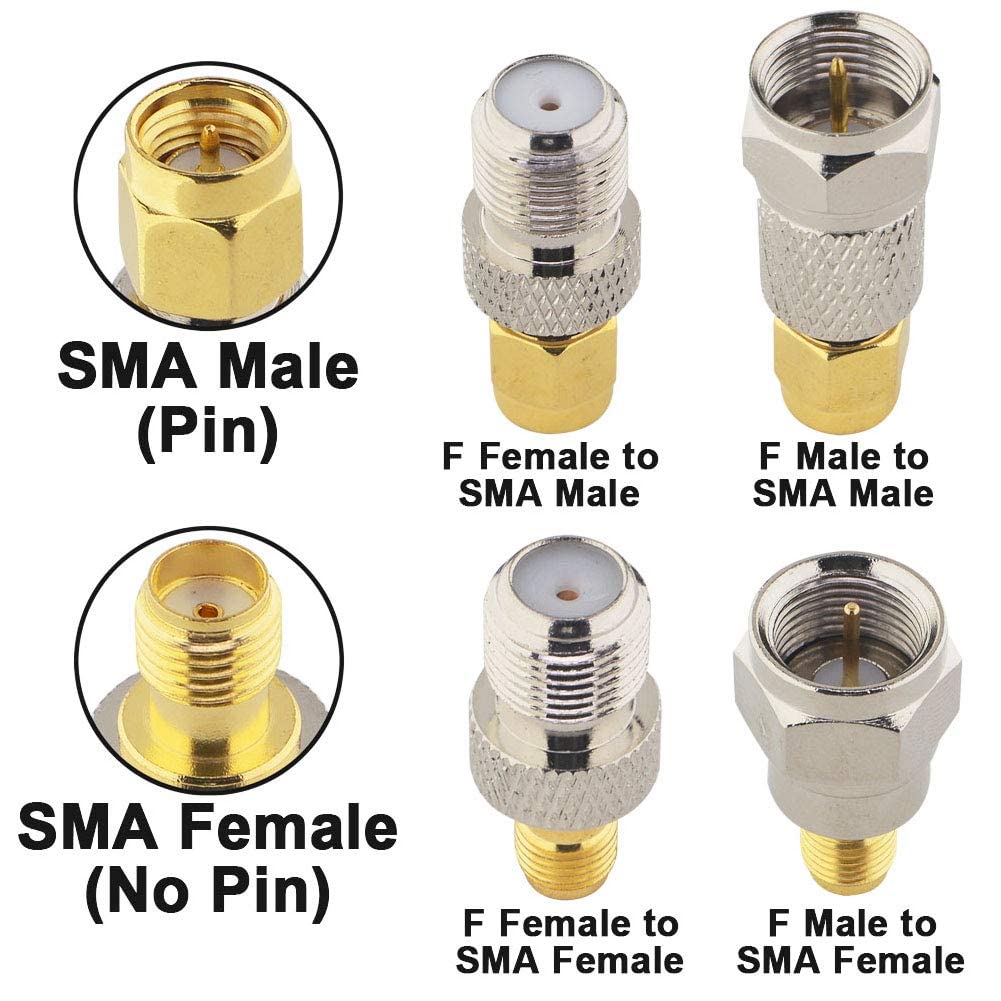Boobrie F to SMA/RP-SMA Kit 6 Pack F Type to SMA and RP SMA Set SMA to RG6 Adapter Female to Female Coaxial Connector Female to Male Coax Adapter
