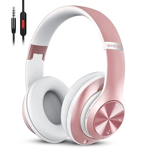 Prtukyt 9S Bluetooth Over-Ear Headphones, CVC 6.0 Noise Cancelling Mic, 60 Hrs Playtime, Hi-Fi Stereo Deep Bass, Foldable, Rose Gold