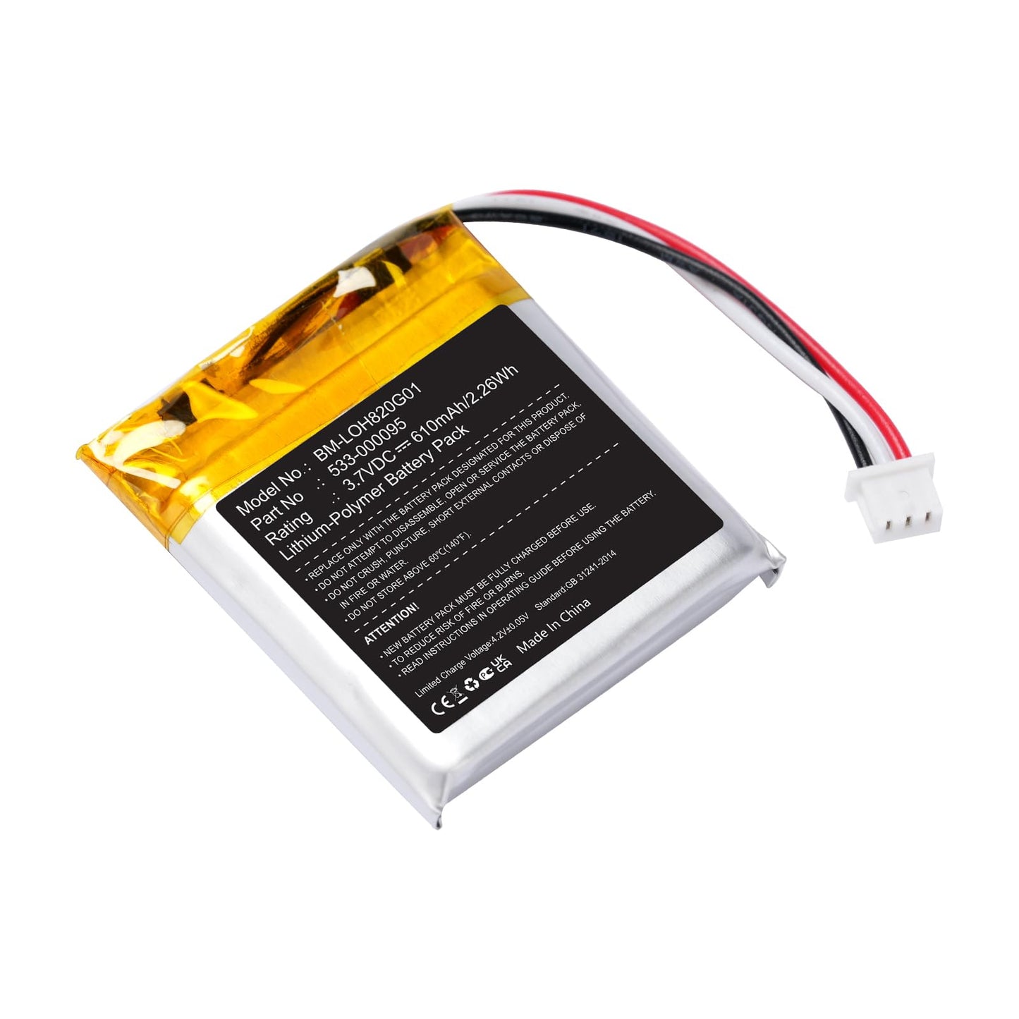Estry 610mAh Battery Replacement for Logitech H820e 533-000095