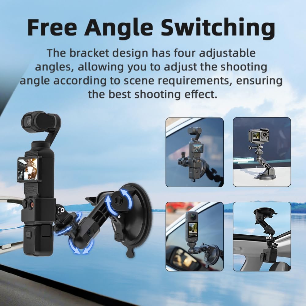 BTG Pocket 3 Suction Cup Mount, Windshield Window Dash Holder Kit for Insta360 X5 X3 X4 Go 3S for Gopro Max Mini Hero 13 12 11 10 9 Pocket 3 Action 5