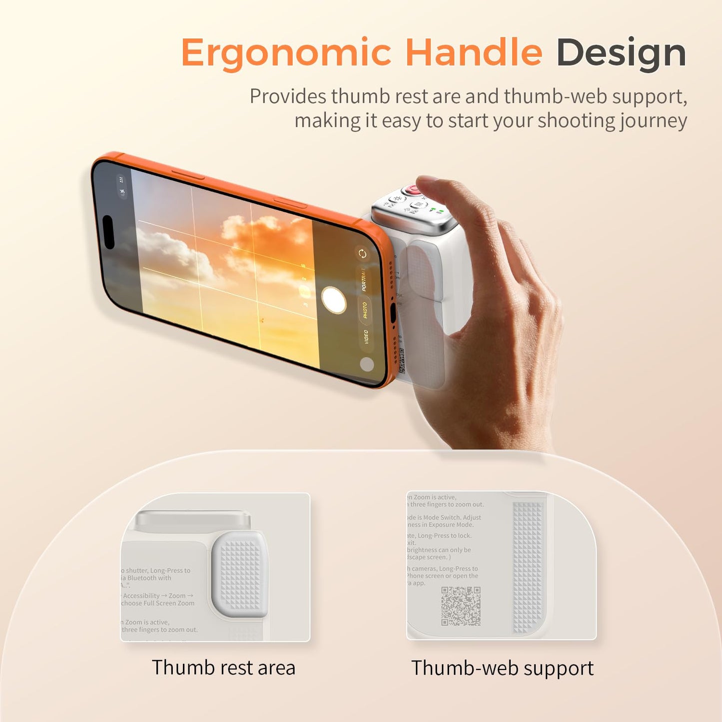 COMITOK Phone Camera Grip MOCA ARCO for Video Recording with Thumb Rest Area Design for iPhone Pro Max, with Enhanced Phone Mount & Detachable Remote