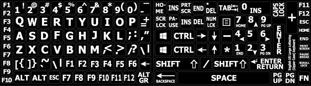 English US Large Letters Keyboard Stickers Matte Non Transparent Black Background (Upper CASE) by 4Keyboard