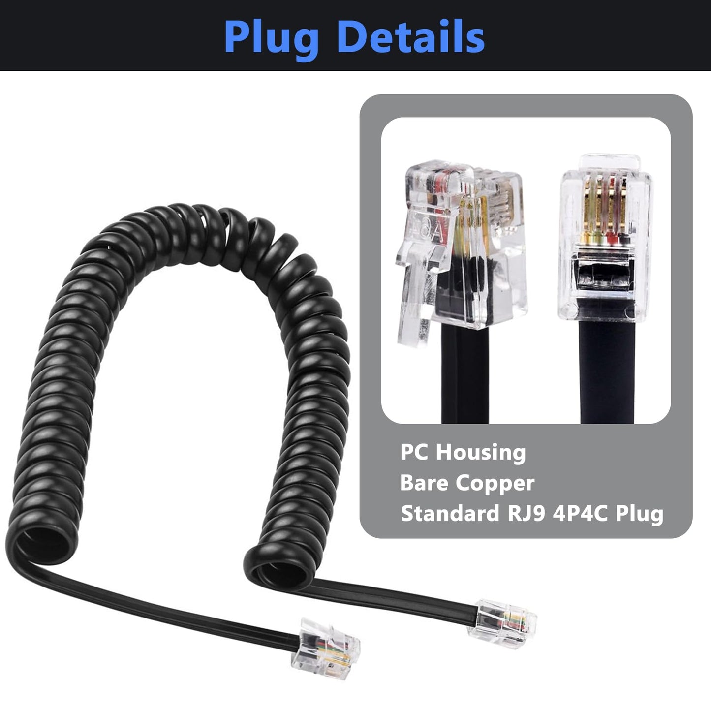 KINXIYU Telephone Handset Cord Detangler 2 Sets, 2 Pack Landline Handset Cord Cable (7.5Ft Uncoiled, 1.5 Ft Coiled) and 2 Pack Anti-Tangle Telephone