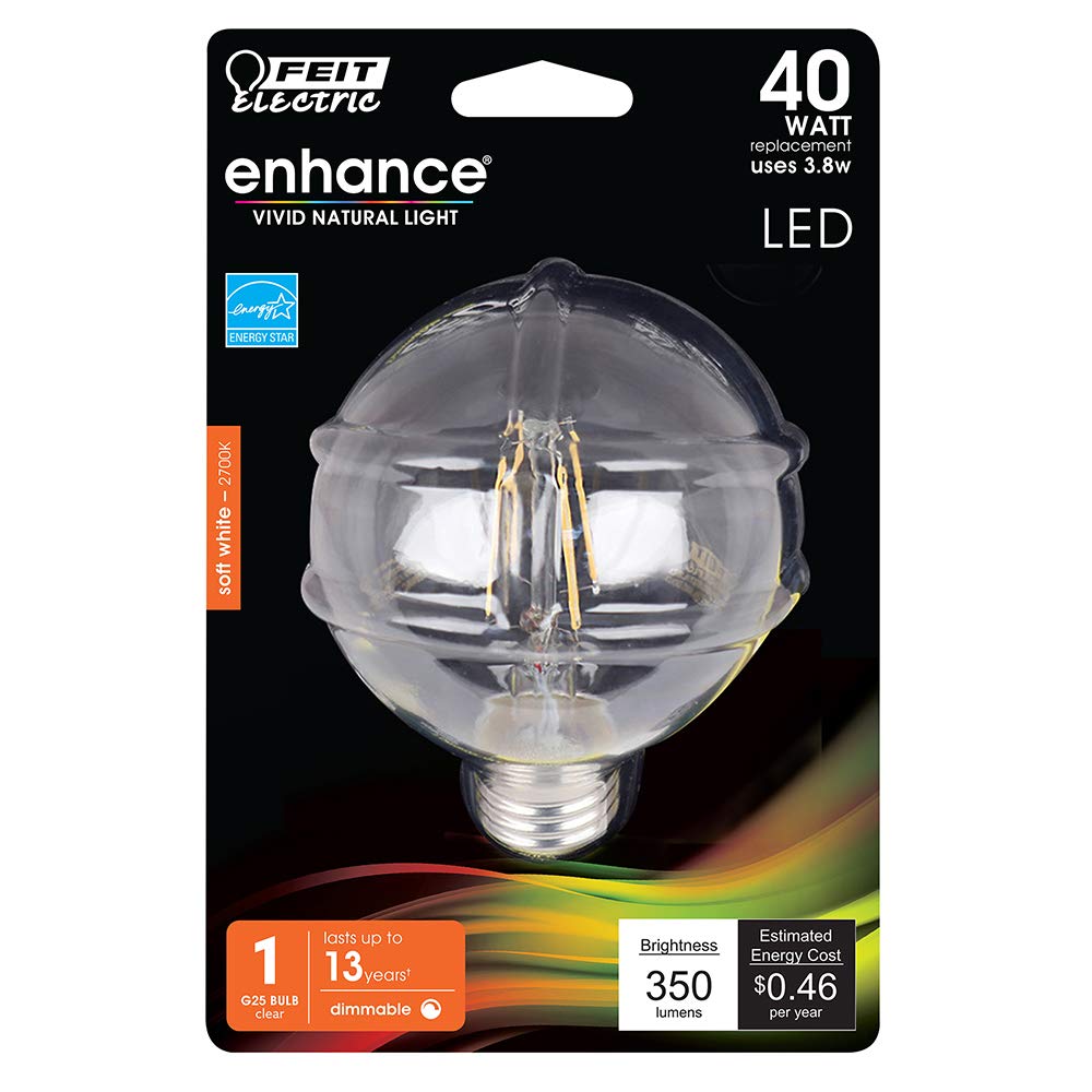 Feit Electric G25 Enhance LED Light Bulb, 40W Eq, Soft White