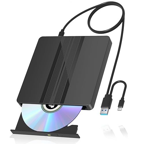 qoyeia External CD/DVD Drive for Laptop, USB External DVD Drive CD Burner Reader for Laptop, DVD/CD-ROM +/-RW Disc Optical Drives for PC Desktop
