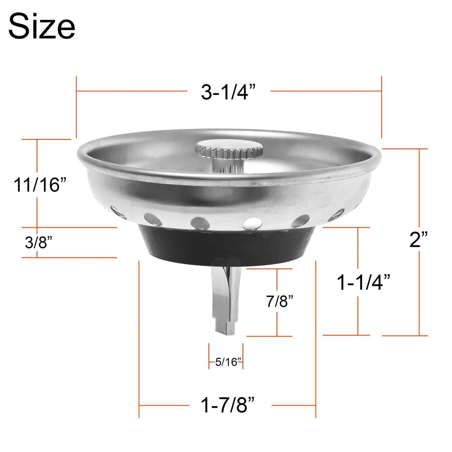 2-Pack Kitchen Sink Strainer & Stopper Combo, Fits Standard 3.5" Drain, Stainless Steel Basket with Plastic Knob & Rubber Stopper, Hilltop Products