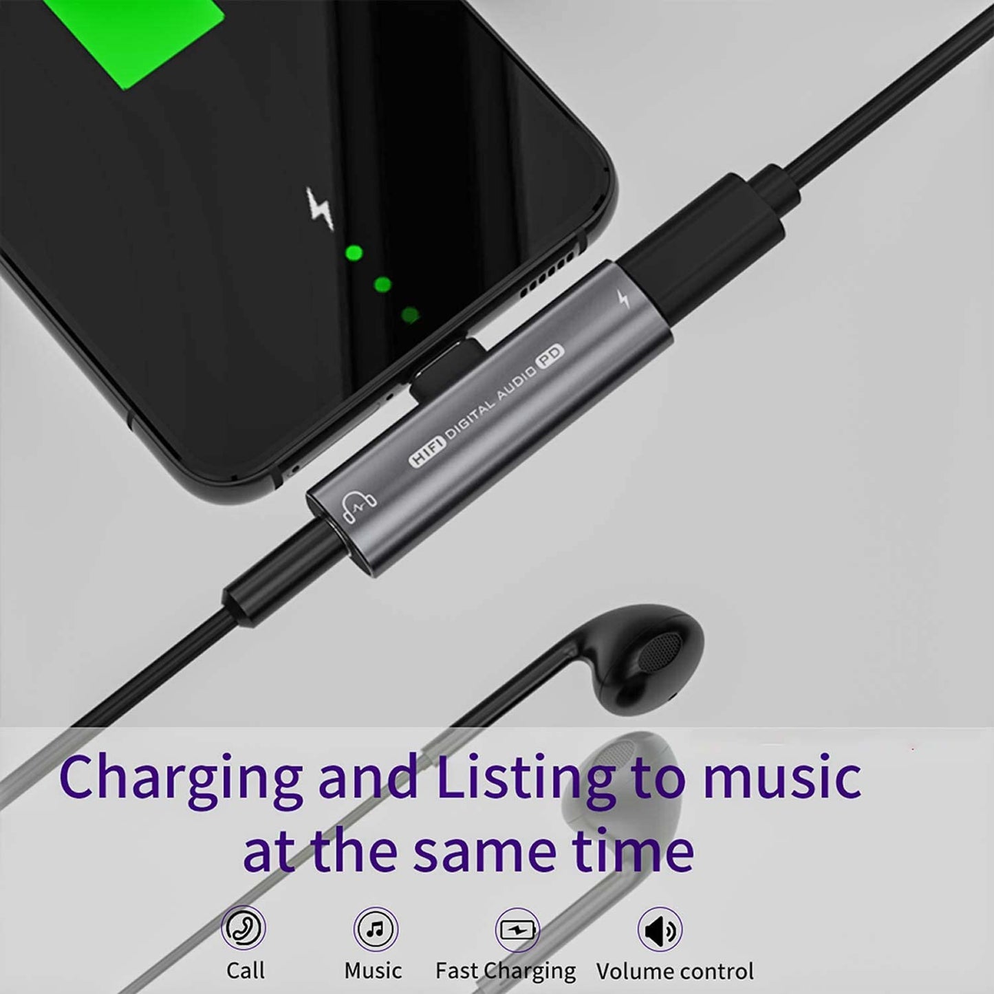 USB C Headphone Adapter, 2 in 1 USB C to 3.5mm Headphone Jack HiFi DAC with 27W Fast Charging Dongle Adapter Compatible for iPhone 15 15Pro