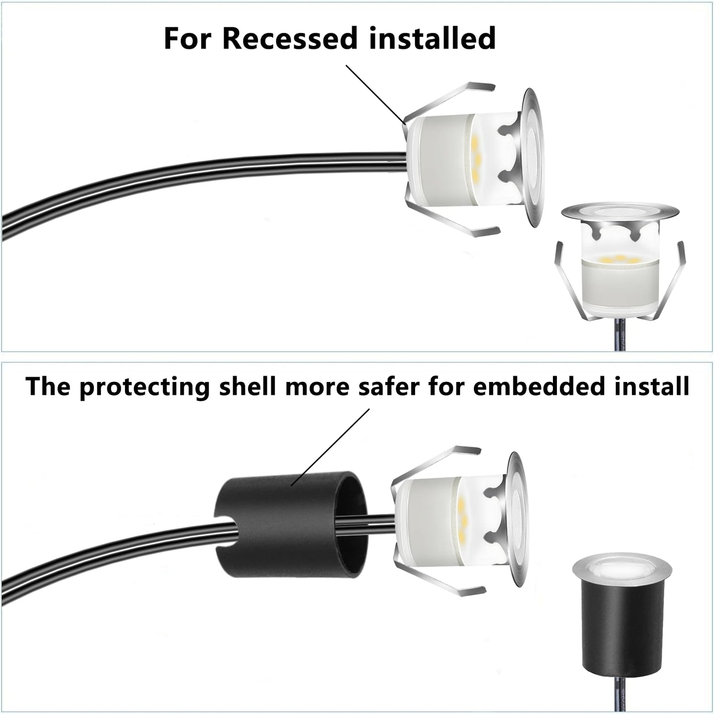Rnehon LED Deck Light Kits with Protecting Shell, Recessed 12V Low Voltage Landscape Lights Waterproof IP65 Outdoor for Garden,Yard