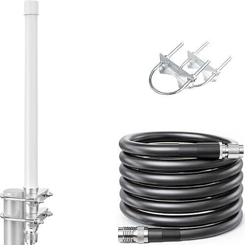 RAIGEN 5.8 dBi LoRa 915 MHz Antenna 20” Outdoor Omni-Directional, Raigen 400 Low-Loss 5ft Cable, 860-930 MHz for WiFi, IOT, RFID, & Helium Miner