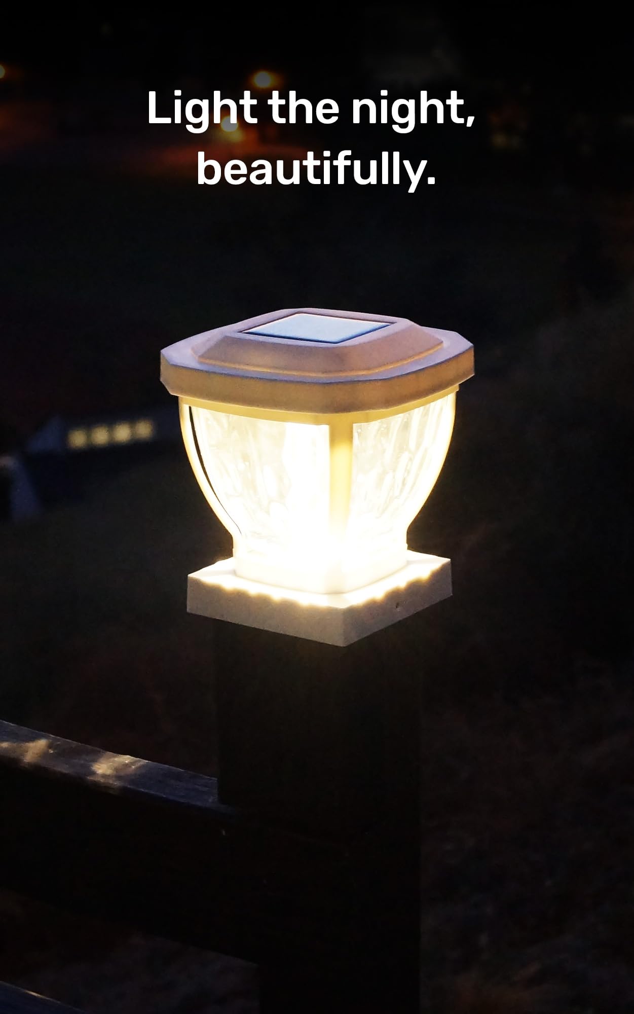 Home Zone Security Solar Post Cap Lights - Decorative Glass LED Outdoor 4x4 (3.5 x 3.5 in.) Post Lights, White (2-Pack)