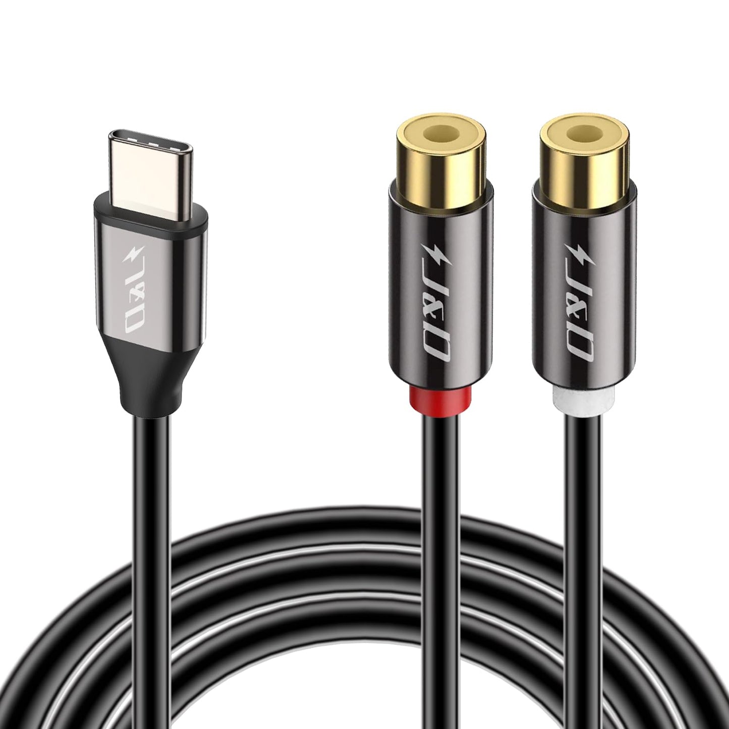 J&D USB C to 2 RCA Female Audio Cable, Gold Plated RCA Extension Cord Y Splitter, Compatible with iPhone 16/17 Series, Galaxy S23/S24/S25, Home