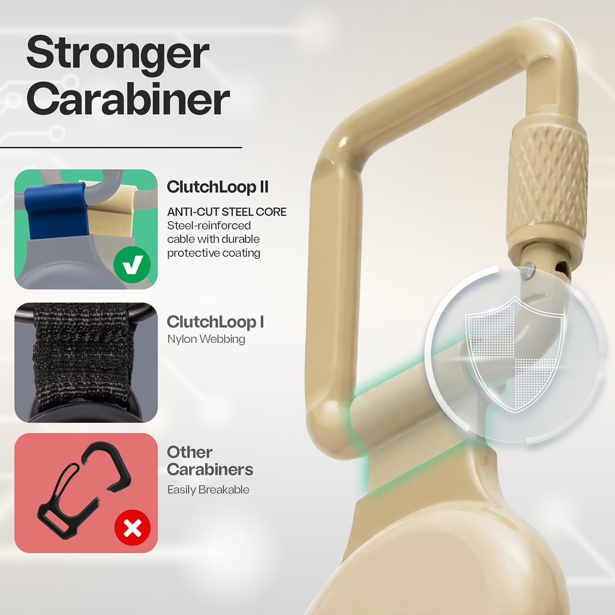 ClutchLoop 2 Anti-Theft Phone Tether - Magnetic Connection, Metal Anchor, Retractable Steel Line and Locking Carabiner (Latte)