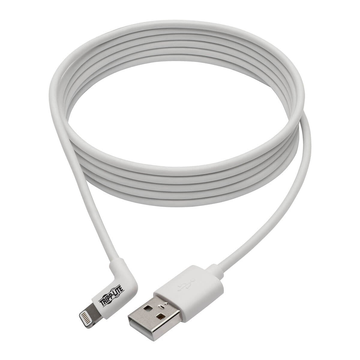 Tripp Lite Right-Angle Lightning to USB Sync Charging Cable for iPhone iPad Apple White MFI Certified 6' (M100-006-LRA-WH)
