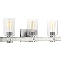 Progress Lighting Gulliver Collection 3-Light Clear Seeded Glass Coastal Bath Vanity Light Galvanized