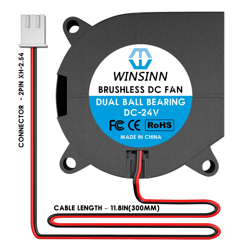 WINSINN 40mm Blower Fan 24V, 3D Printer Micro 24 Volt Fans Blower 4020 Dual Ball Bearing, Brushless Cooling 40mmx20mm 2PIN (Pack of 2Pcs)