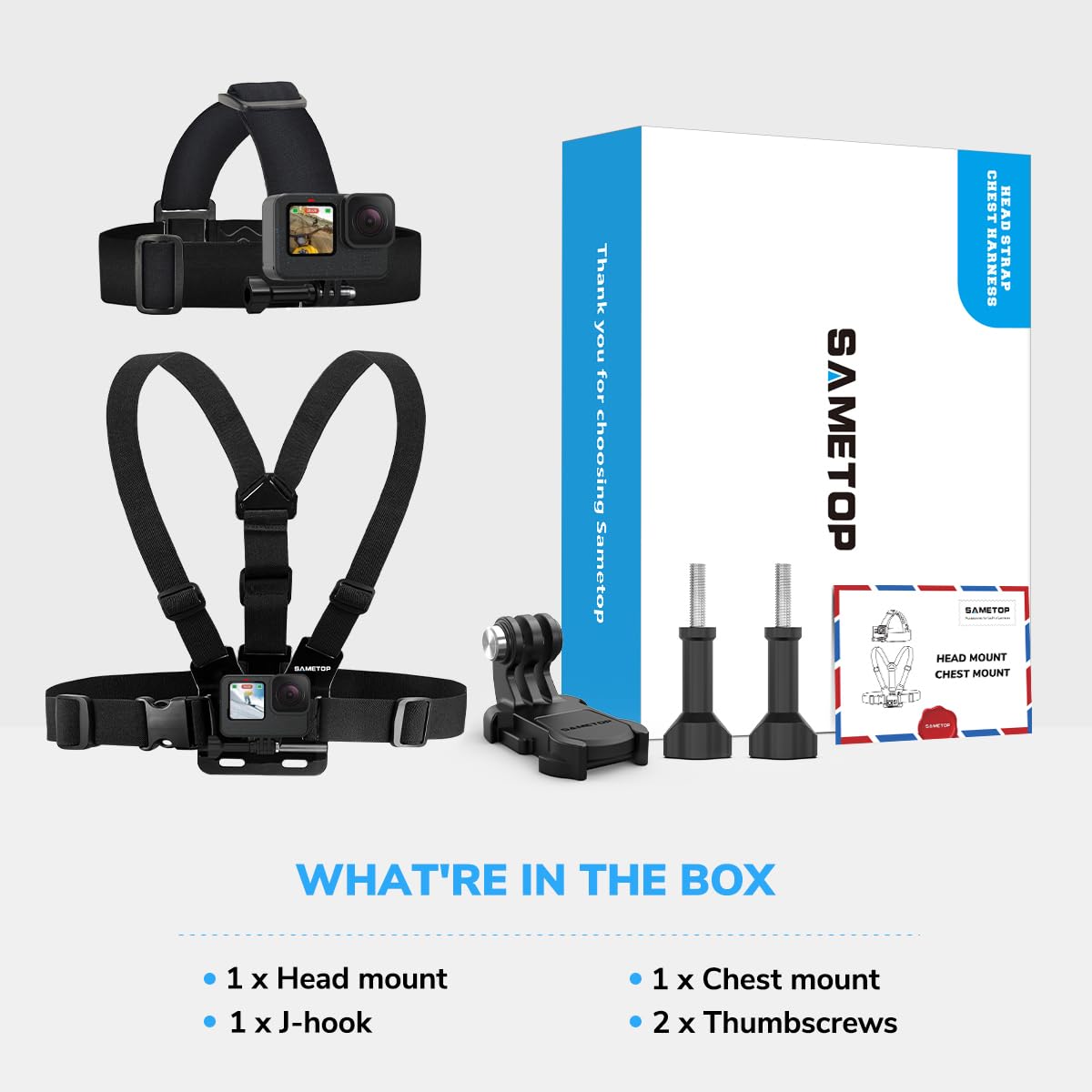 Sametop Head Mount Strap Chest Mount Harness Chesty Kit Compatible with GoPro Hero 13, 12, 11, 10, 9, 8, 7, 6, 5, 4, Session, 3+, 3, 2, 1, Hero