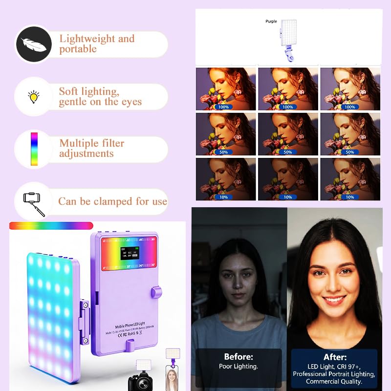 Selfie Light for iPhone-camera light for content creator -portable light-Clip on Light with 3 Mode&10 Brightness Levels, Ring Light for Phone