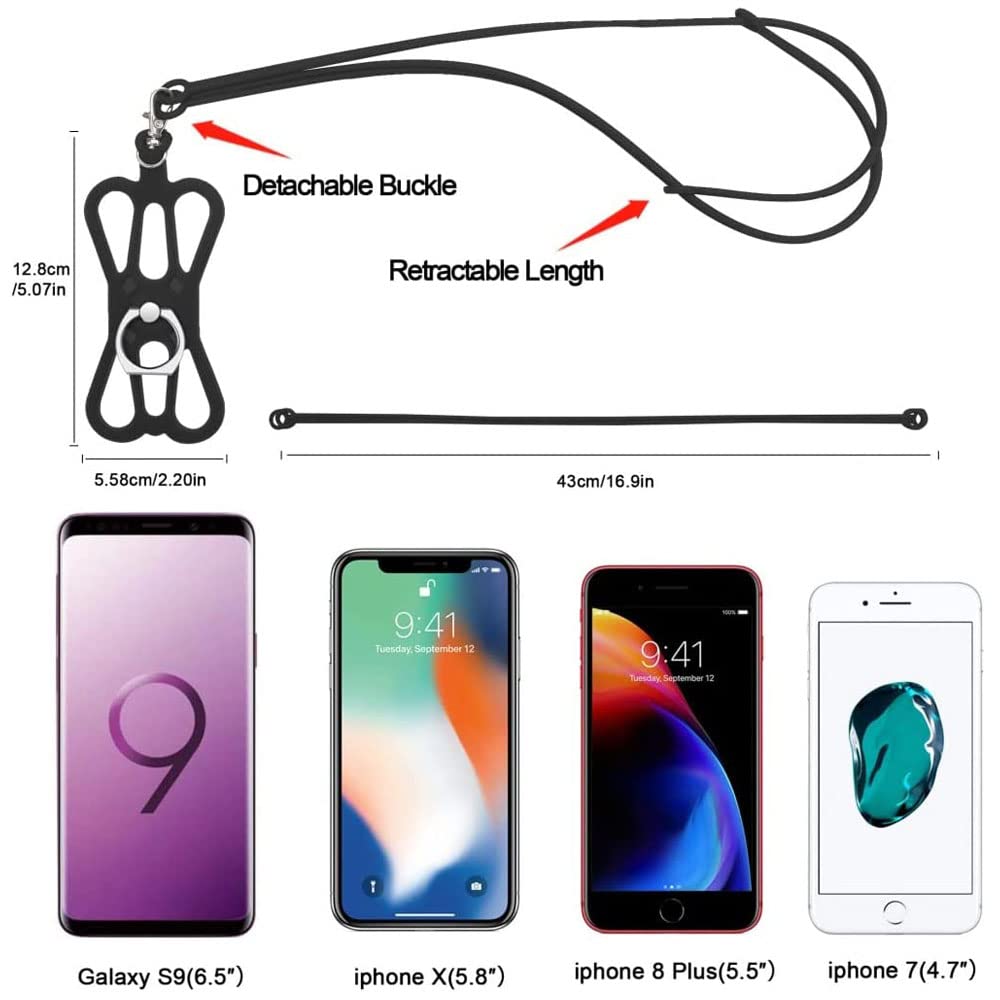 Kinizuxi 2 Pcs Cell Phone Lanyard Crossbody with Adjustable Neck Strap and Phone Ring Grip,Universal Smartphone Lanyard for iPhone Lanyards for Around