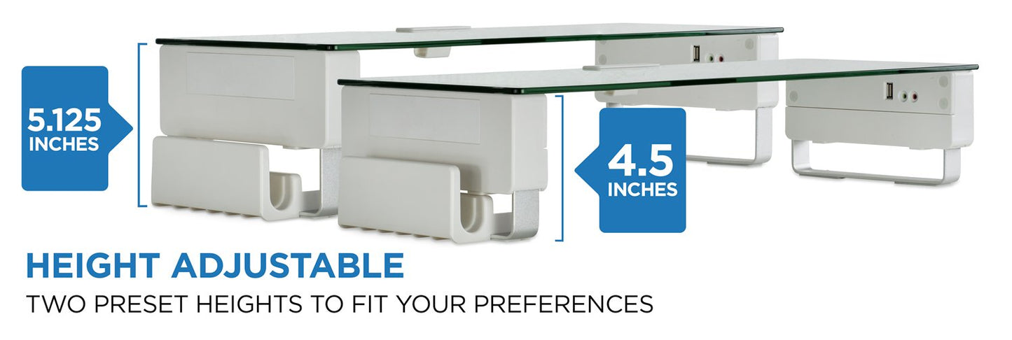 Mount-It! Glass Monitor Stand with 3 USB Ports | Desktop Riser Fits 24, 27, 30, 32 Inch Screens, 66 Lbs Capacity