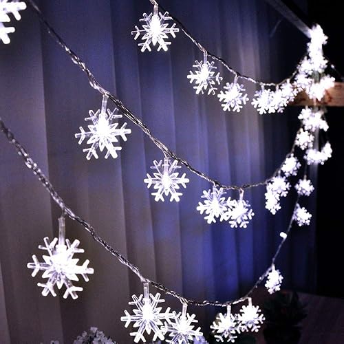 WesGen Christmas Lights?Snowflake String Lights Battery Operated Waterproof 20ft, 40 LED Fairy Lights for Xmas Garden Patio Bedroom Party Decor