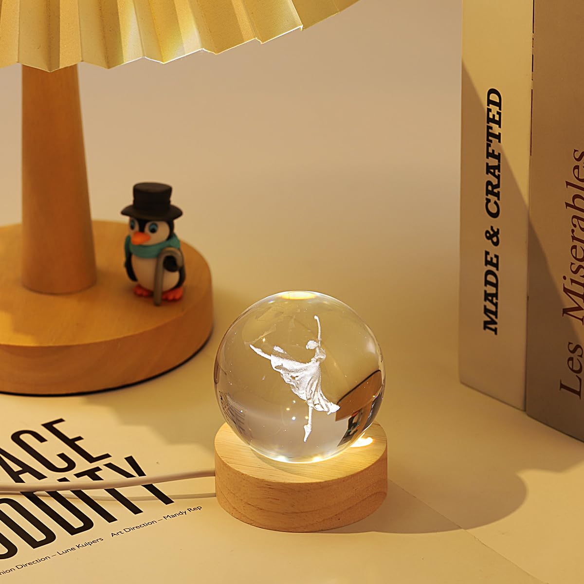 hochance 3D Dancer Crystal Ball Lamp with Adjustable Brightness LED Wooden Base,Night Light for Kids Teens Adults,Birthday Gift Home Desk Office