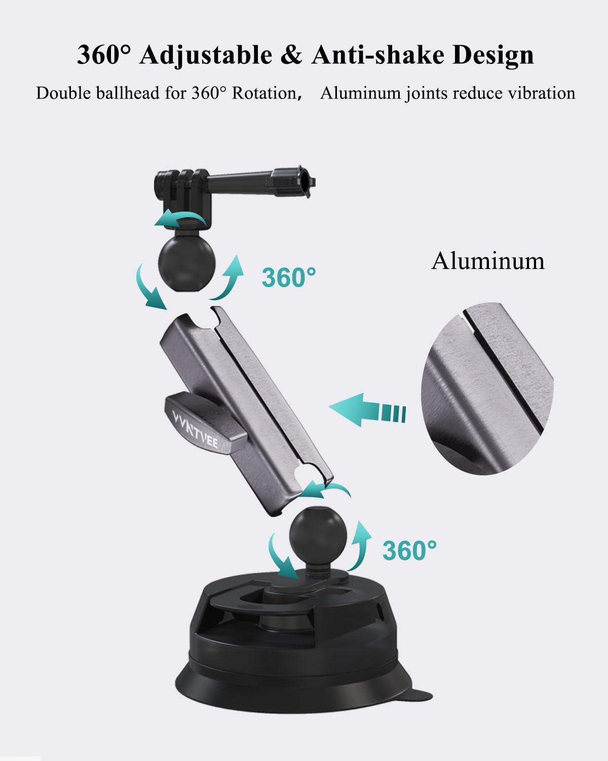 VVNTVEE Car Camera Mount for Go pro,Metal Suction Cup Mount for Phone/Action Camera Hero 13 12 Pocket 3 Action 5 Pro Action 4 3 X4 X3 with 360°