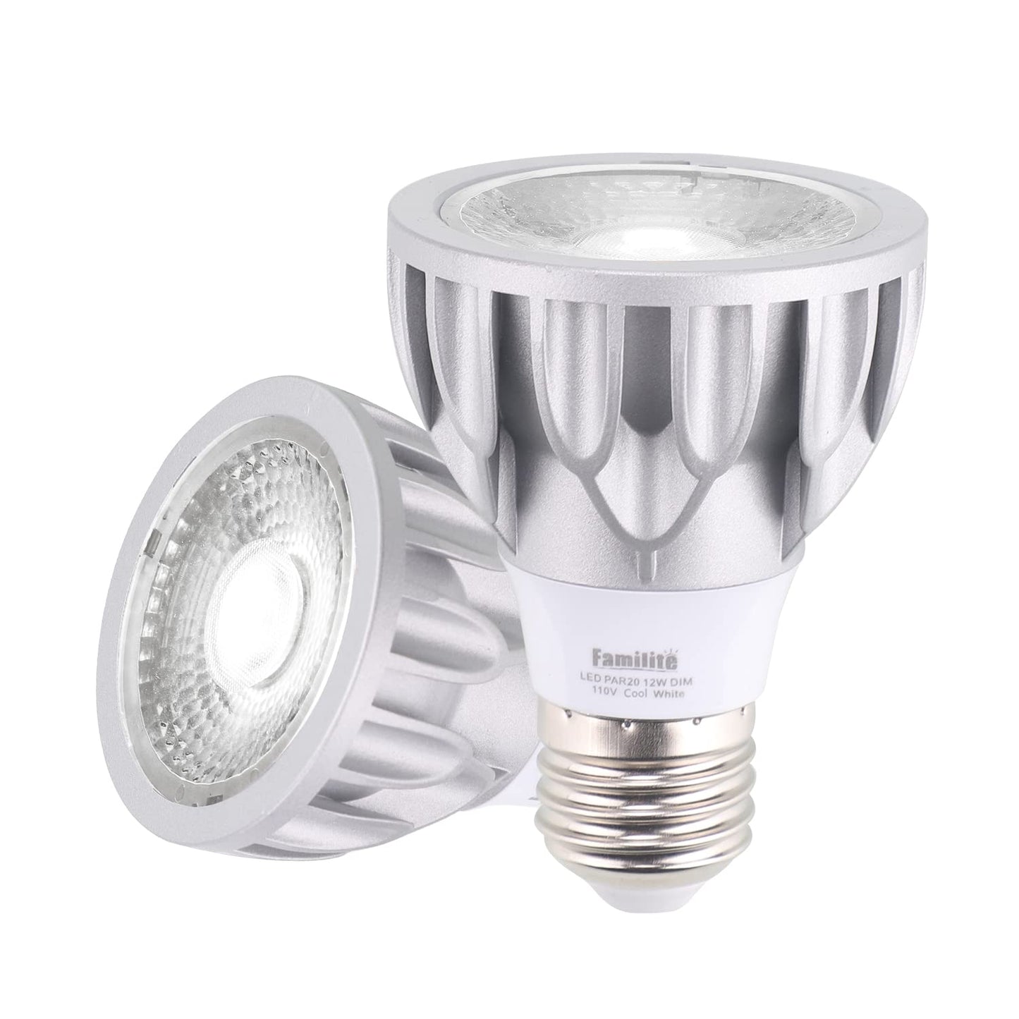 Familite PAR20 LED Bulbs, 12W Dimmable Spot Light, 100W Halogen Equivalent, 36° Narrow Beam Angle, 6000K Cool White, E26 Medium Base for 4’ Cans, Pack