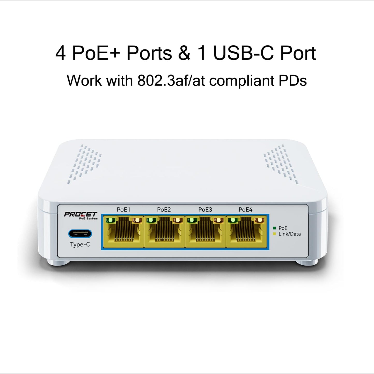 EN-S4P1C 5 Port PoE Switch - 4 PoE+ Ports & 1 USB-C, Unmanaged Network Switch
