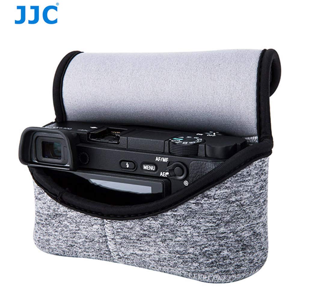 JJC Grey Ultra Light Neoprene Camera Case for Sony a6600 a6500 a6400 a6300 a6100 a6000 a5100 +18-55mm/E 50mm F1.8 Lens, Pouch Bag for Fuji X-T30 X-T20