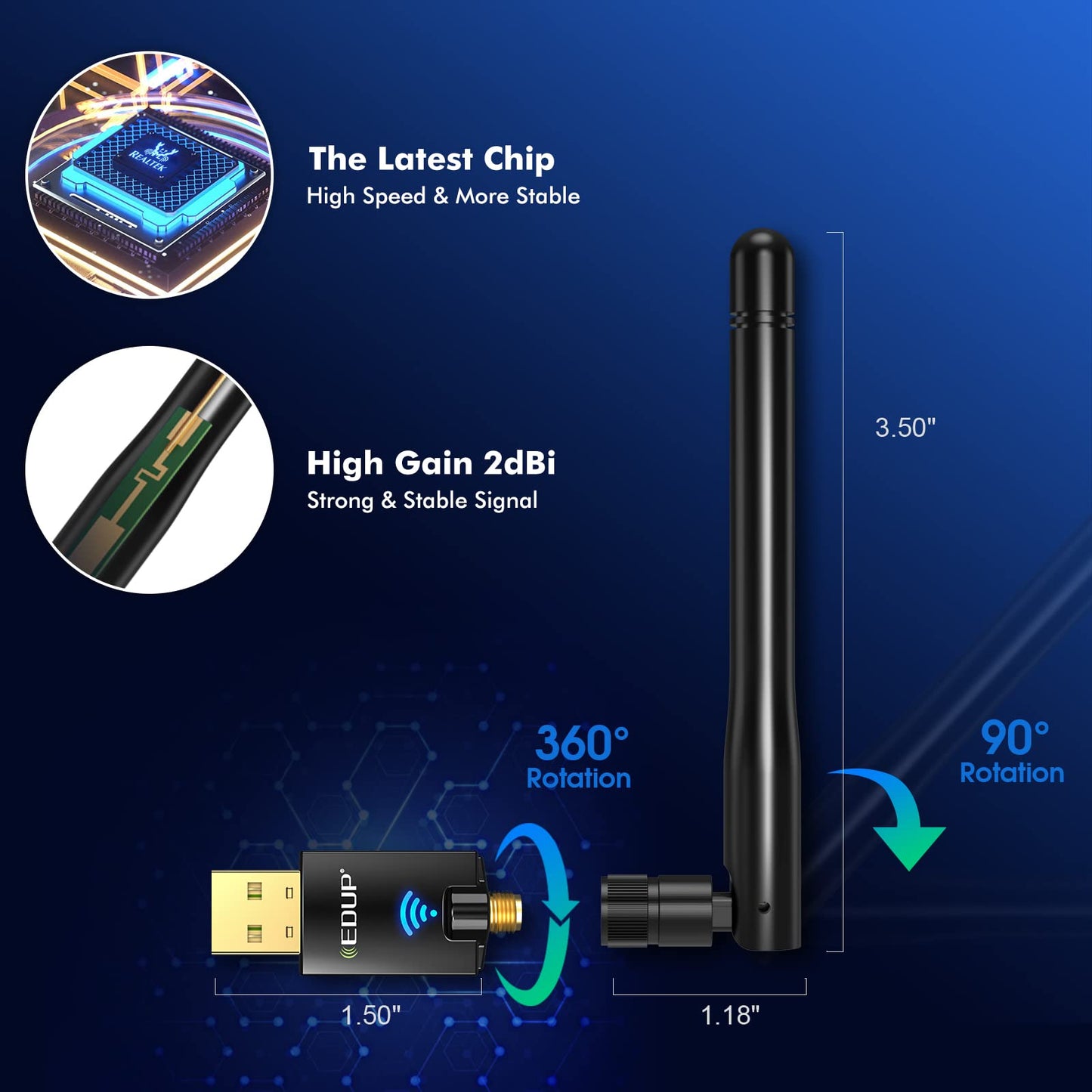 EDUP USB WiFi Adapter AC600M for PC, Wireless USB Network Adapters Dual Band 2.4G/5.8Ghz Wi-Fi Dongle Antenna for Laptop Desktop Compatible with OS