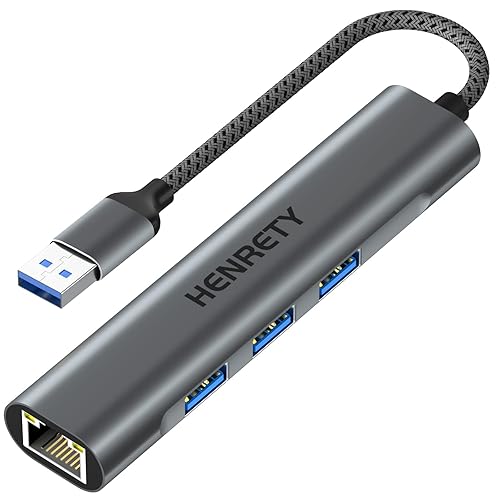 USB to Ethernet Adapter, 4-in-1 Portable Data Hub USB Splitter USB 3.0 Expander with RJ45 Gigabit Ethernet LAN Network Adapter Support Windows