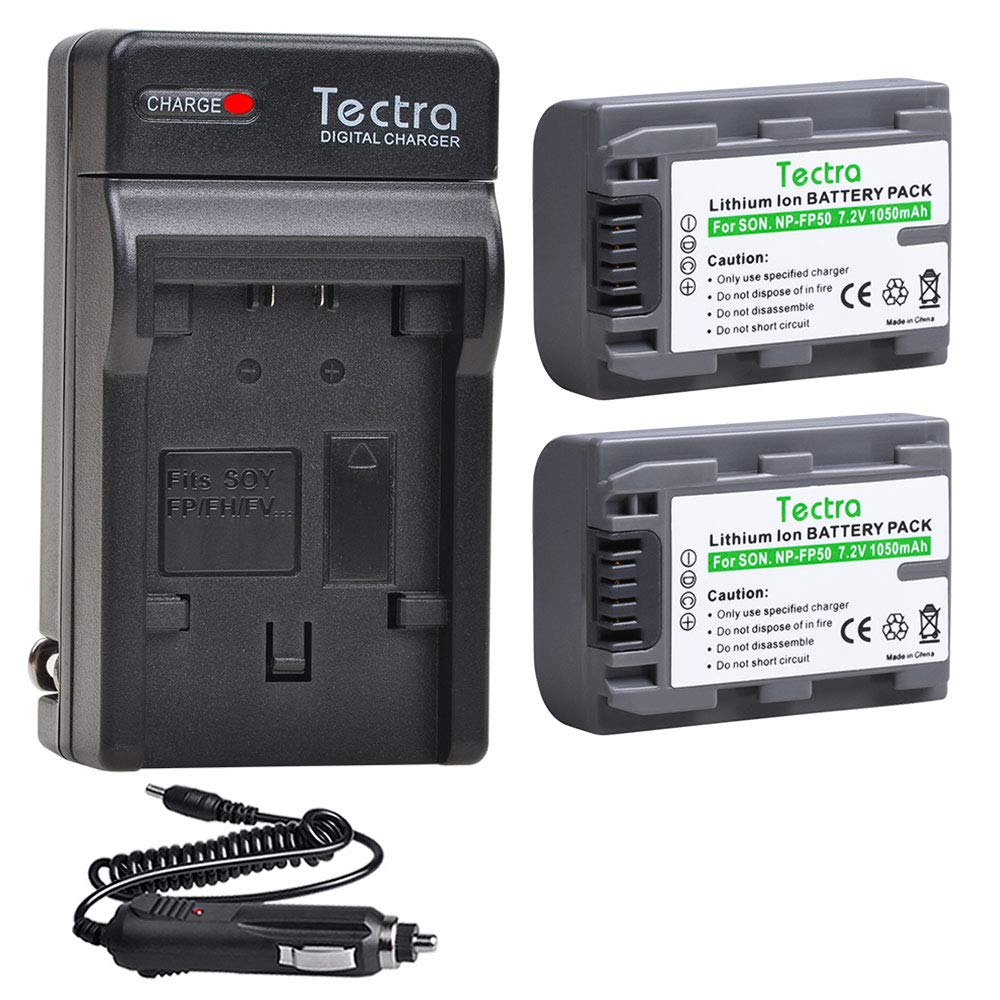 Tectra 2Pcs NP-FP50 NPFP50 Battery + Wall Charger for Sony NP-FP30, NP-FP60, NP-FP70, NP-FP90, NP-FP51 Series DCR-HC21 DCR-HC23 DCR-HC30 DVD103 DVD105