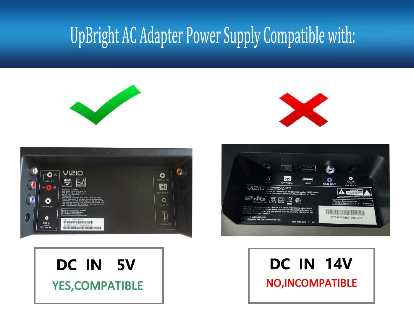UpBright 5V AC/DC Adapter Compatible with Vizio Soundbar S2920w-C0 S2920W-CO S2920 w SB2920-C6 S2920W-C0B S2920W-COB S2920w-C0R 1019-0000067…