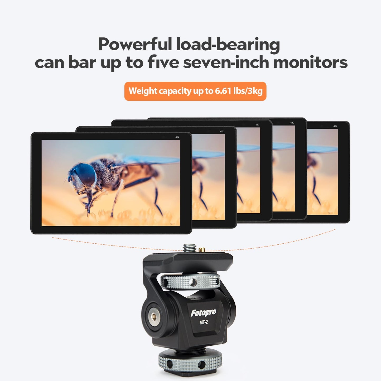 Fotopro Field Monitor Mount with Cold Shoe Support Camera Monitor Mount Holder Tilt 180 Degree and Swivel 360 Degree for 5/7 inch Grey