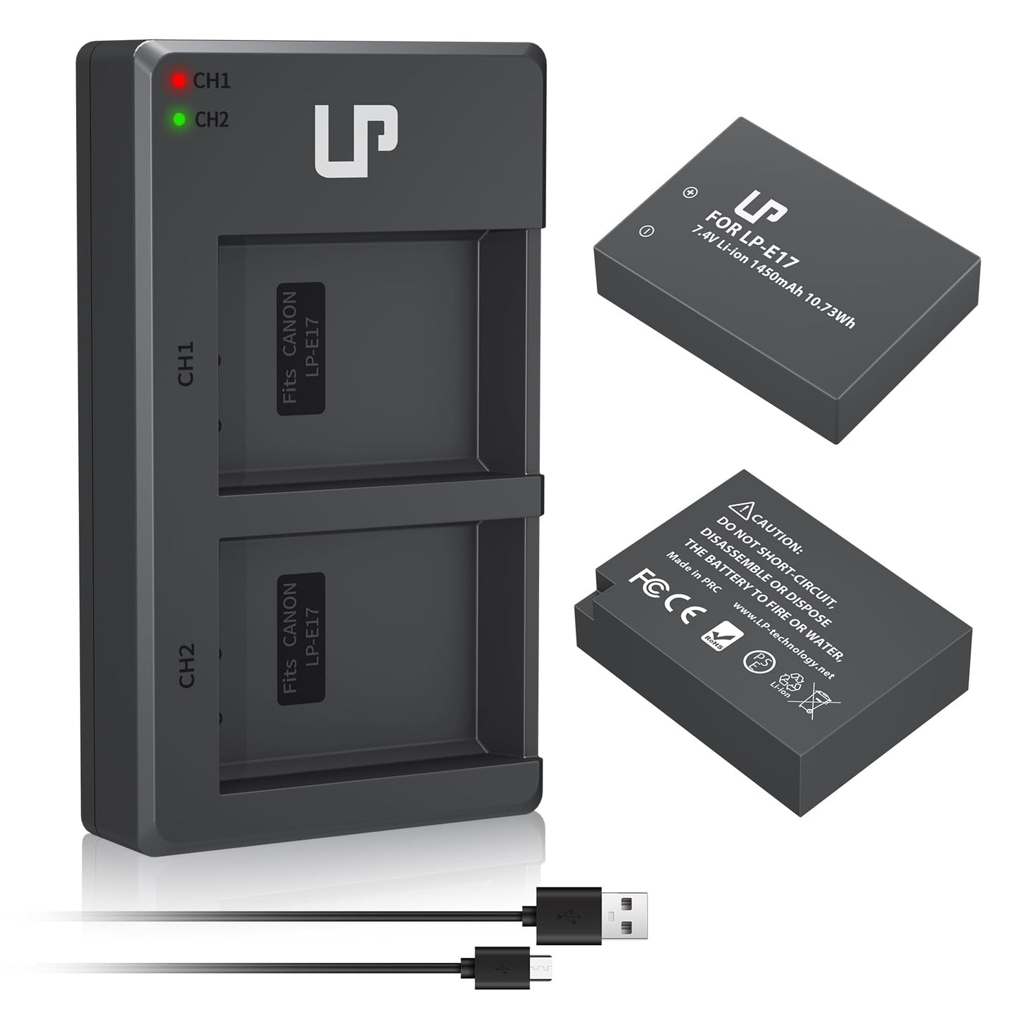 LP LP-E17 Battery Charger Pack, Compatible with Canon EOS R8, R10, R50, RP, Rebel T6i, T7i, T8i, T6s, SL2, SL3, EOS 77D, 200D, 750D, 760D, 800D