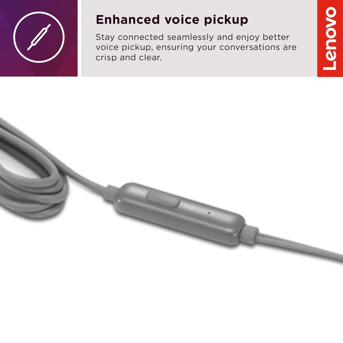 Lenovo - 300 Wired in-Ear USB-C Headphones - in-Line Microphone - USB-C Connectivity - Play & Pause Button - 3 Sizes Silicone Ear Tips Included, Grey
