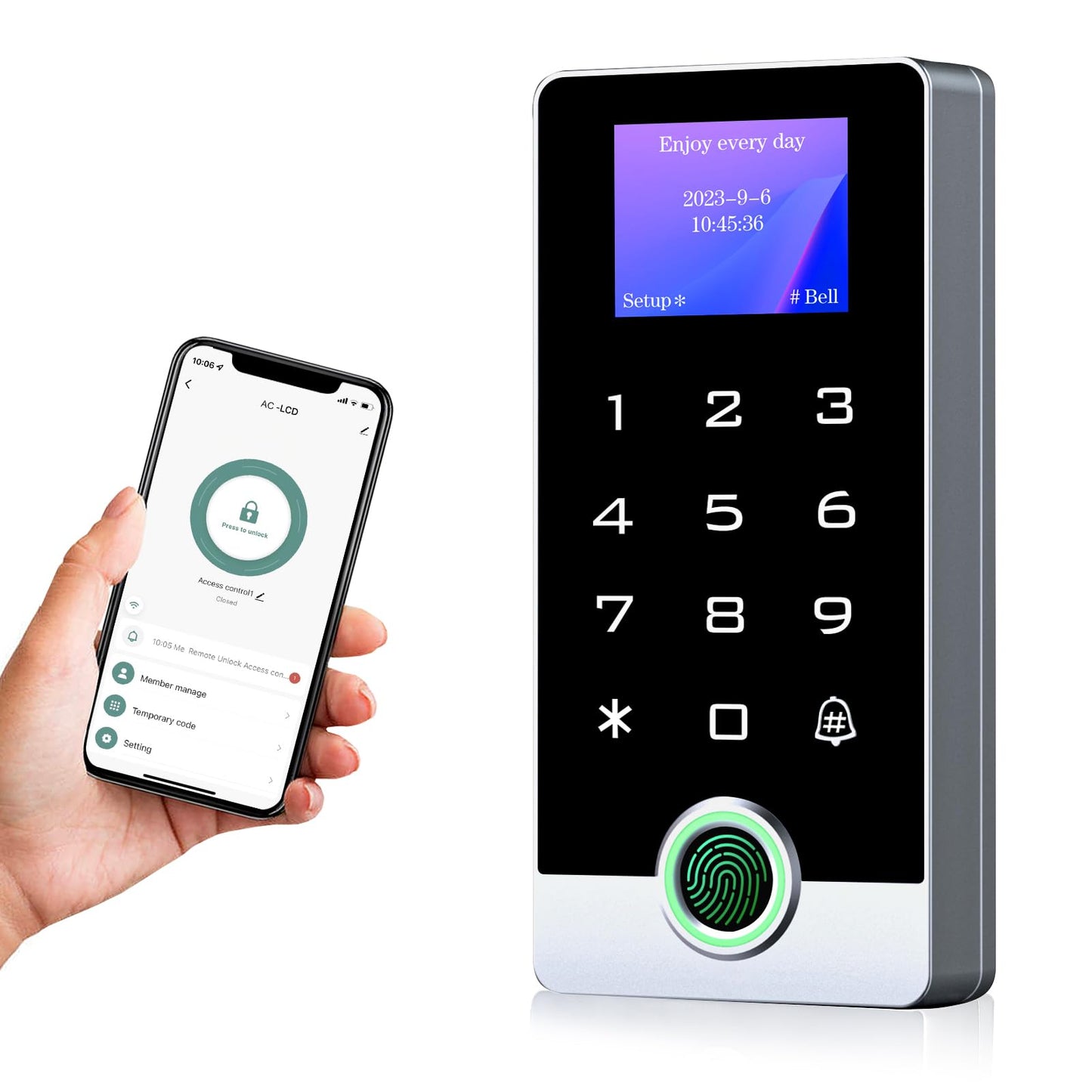 Wireless WiFi TUYA Access Control System with LED Screen/Voice, Fingerprint Password Stand-Alone Door Access Control Keypad, WG26/34 EM Card Reader