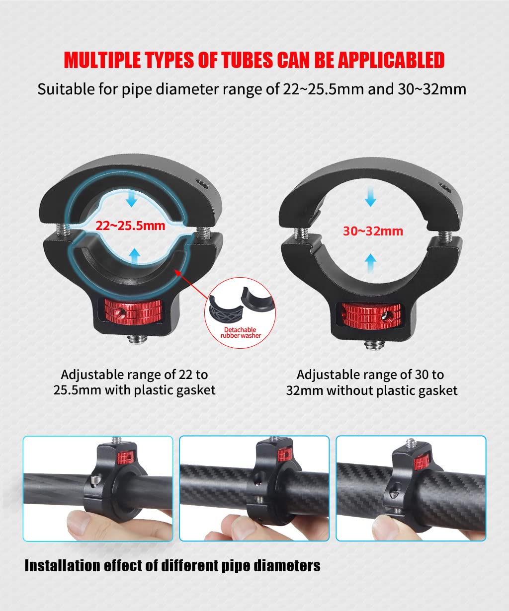NovelGoal Motorcycle Handlebar Clip Holder 1/4 Screw Bicycle Bike Seatpost Clamp Compatible with Go-pro 11 ONE Action Camera Accessories (Black