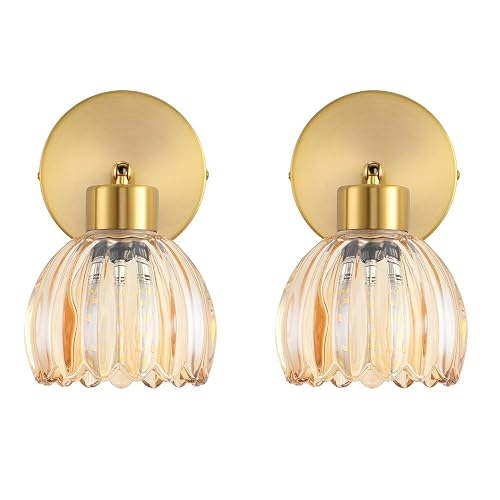 KENMI Wall Sconces Vintage Fixture Light, Vanity Lights for Bathroom, Modern Wall Light Fixtures, Metal Sconces Wall Lighting with Glass Shade