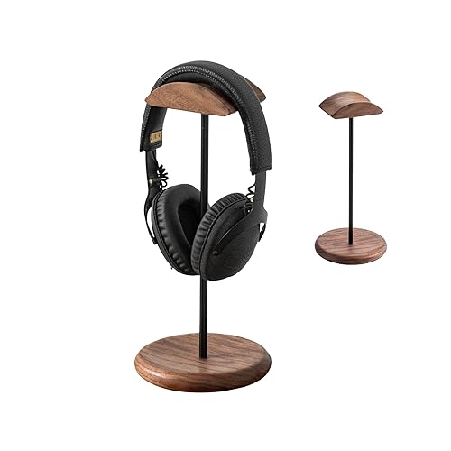 muso wood Walnut Wood & Aluminum Headset Stand, Desktop Headphone Stand, Headset Holder with Anti-slip Pad, Headphone Holder with Storage Base