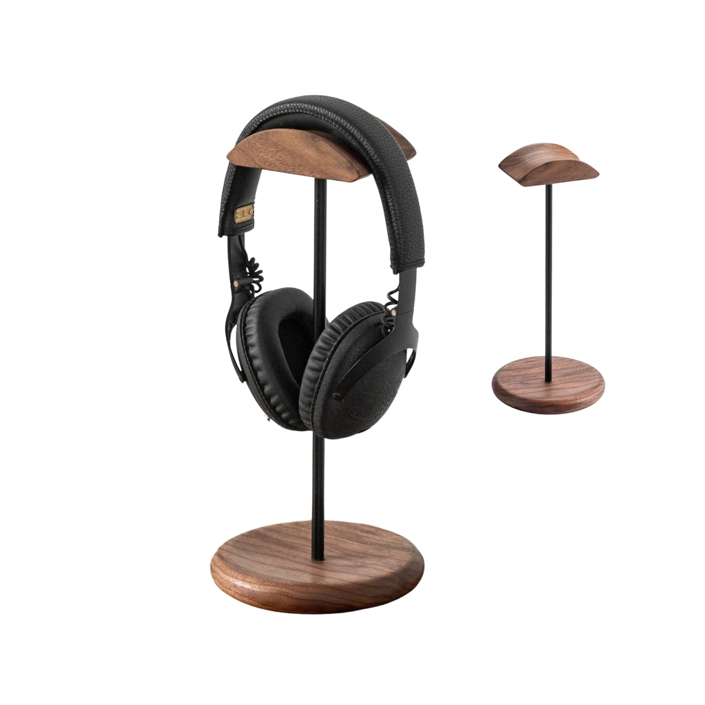 muso wood Walnut Wood & Aluminum Headset Stand, Desktop Headphone Stand, Headset Holder with Anti-slip Pad, Headphone Holder with Storage Base