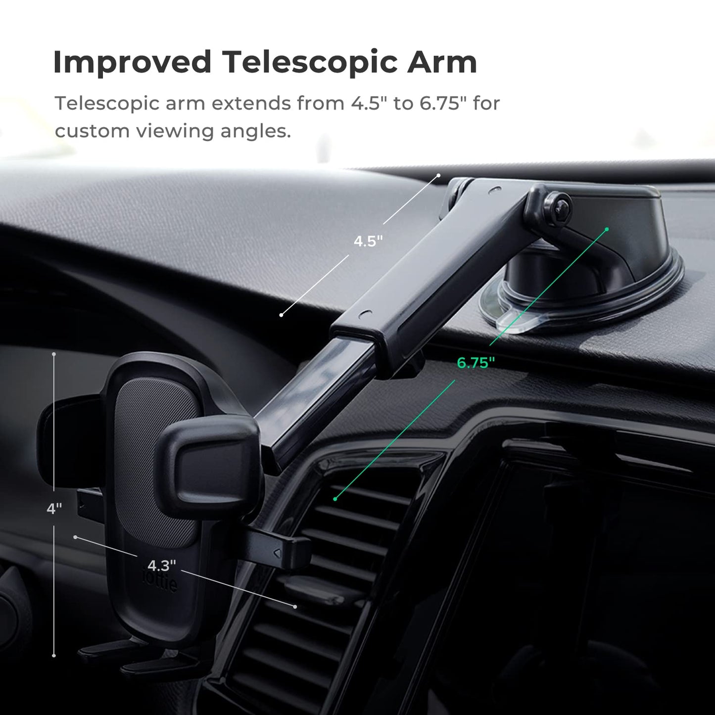 iOttie Easy One Touch Signature Dashboard & Windshield Universal Car Mount Phone Holder Desk Stand with Suction Cup Base and Telescopic Arm