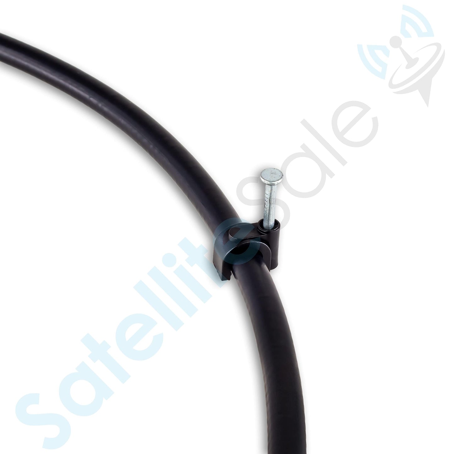 SatelliteSale Single Nail Black Round Clips for Ethernet Coaxial Telephone Cable TV Wire Cable Management 100 Pcs