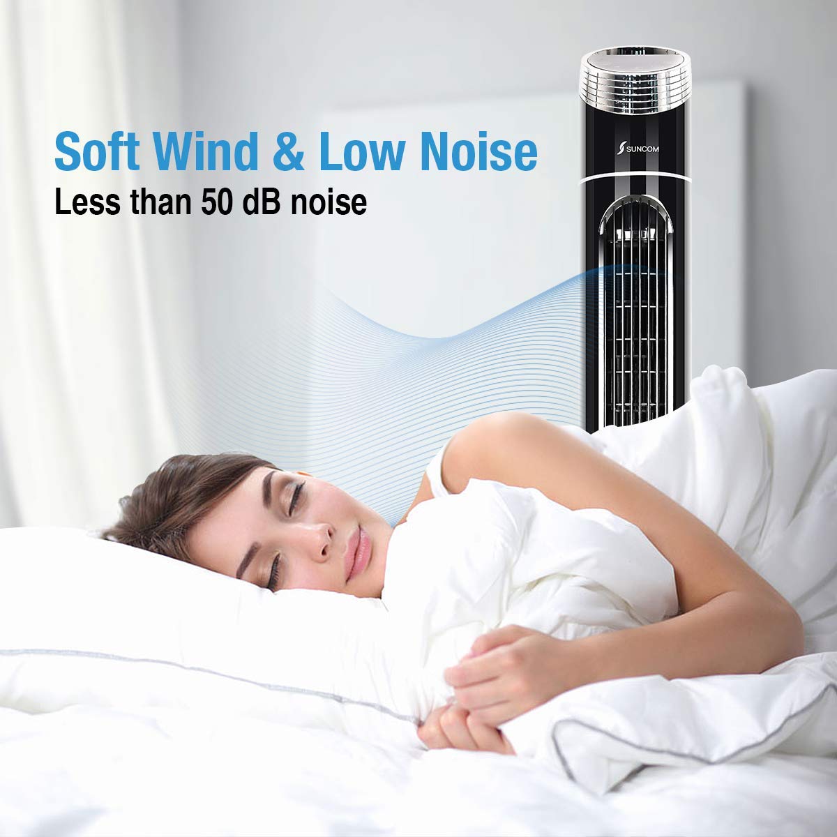 SEEKAVAN Oscillating Tower Fan with Quiet Cooling 3 Wing Mode Remote Control, LED Display Memory Function Low Noise Floor Fan, 43-Inch, Black