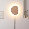 Modern Minimalist Plug in Wall Sconces, 7.9'' Plug-in Or Cordless Wood Backlight LED Wall Lamp, 8W, 700LM Warm White Brightness Wall Light Fixtures