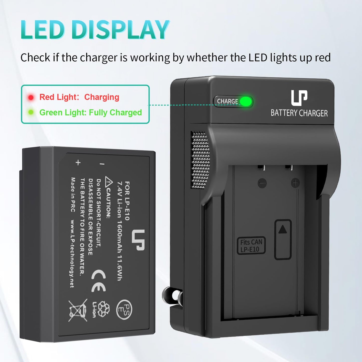 LP LP-E10 Battery Charger Pack, 1-Pack Battery & Charger, Compatible with Canon EOS Rebel T3, T5, T6, T7, T100, 1100D, 1200D, 1300D,1500D,2000D,3000D